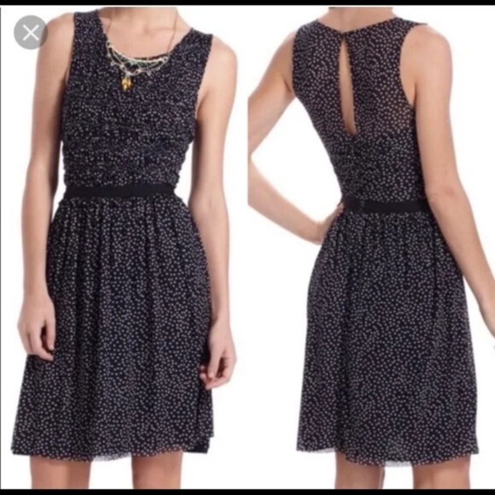 Anthropologie Postmark Retro Navy Polka Dot Dress size medium